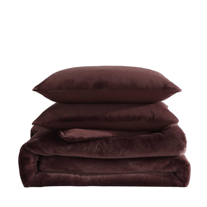 Ensemble d'édredon en fausse fourrure rouge Vera Wang Signature, Édredon pour très grand lit + 2 taies décorativ