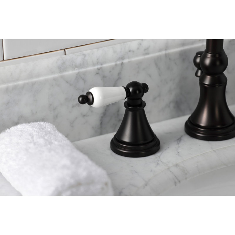 Kingston Brass Governor Two-Handle 3-Hole Deck Mount Widespread Bathroom Faucet with Brass Pop-Up Drain, Lever Handle
