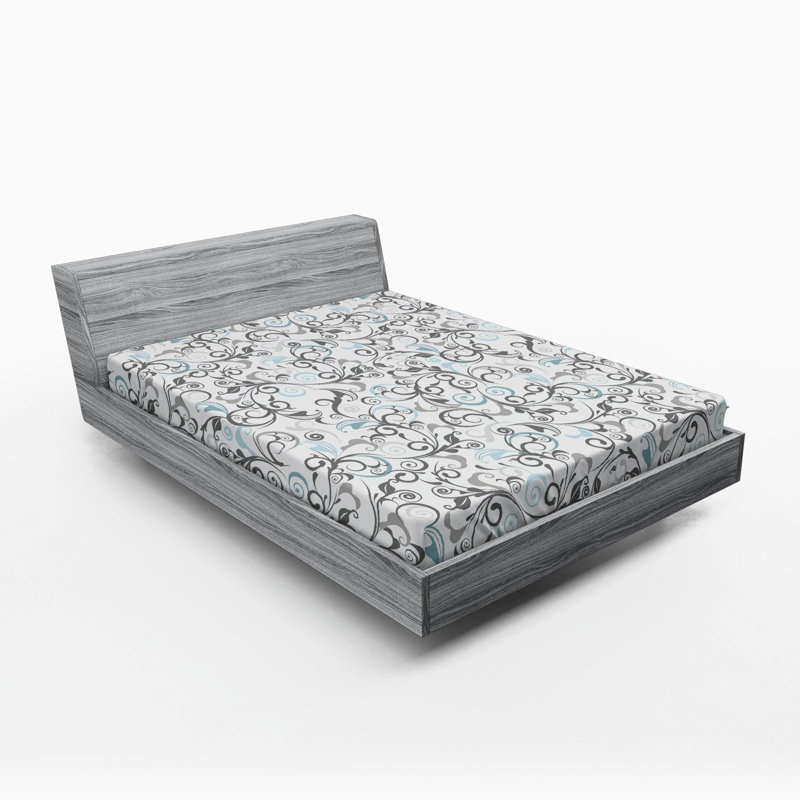 Microfiber Fitted Sheet, Full Fitted Sheet, Gray/Blue Floral 4