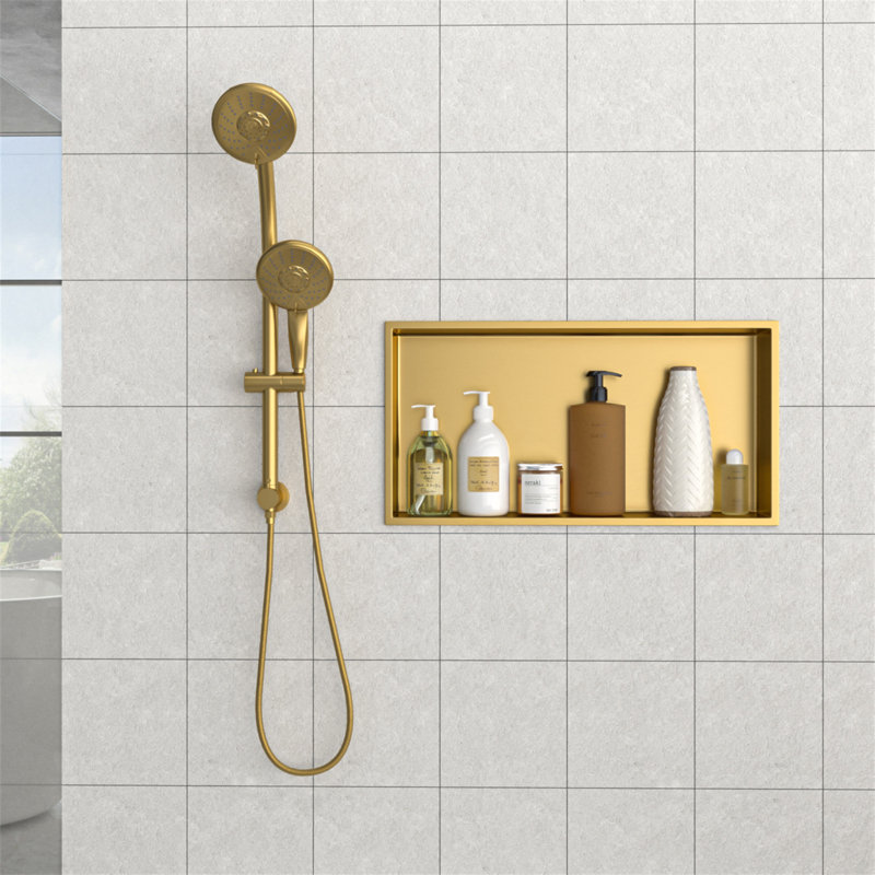 25" X 13" Stainless Steel Shower Niche, Gold, Gold, 13" H x 25" W x 3.94" D