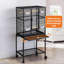 Cage à oiseaux spacieuse avec roulettes et tablette de rangement - Habitat de perroquet en fer forgé durable, verrou sécuritaire, facile à nettoyer - pour perruches, cacahuètes, conures, inséparables - noir, 54 po de hauteur, spéc.: 21