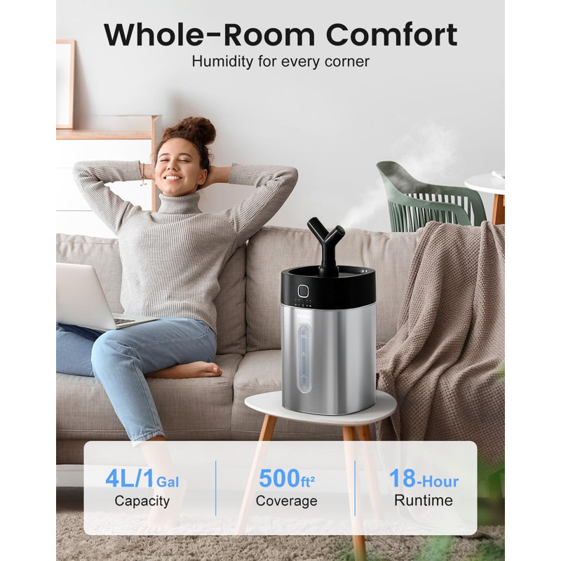 2,11 gallons Humidificateur ultrasonique Cool Mist Pi., H 10,23 po x l 10,23 po