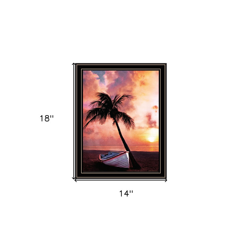 Palmier coucher de soleil noir, impression encadrée