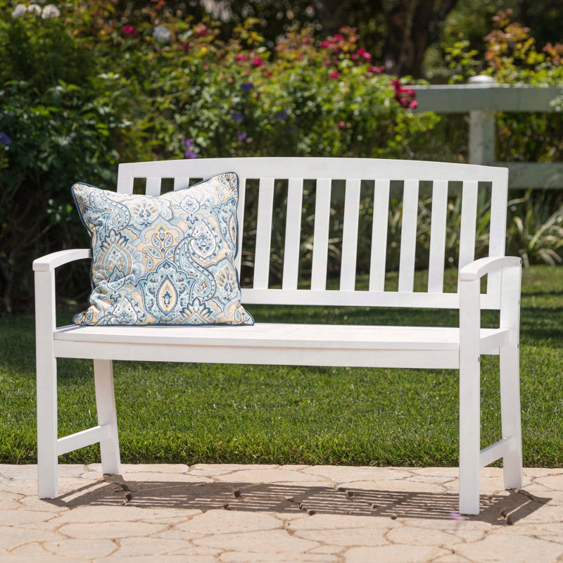 Banc d'extérieur en bois d'acacia Farmhouse, Blanc