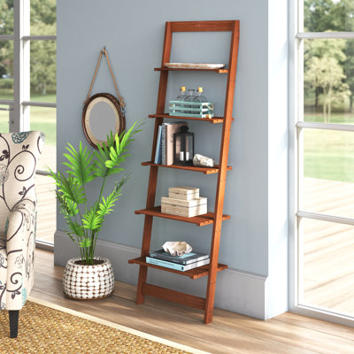 Lavish Home 16.25"L x 11.5"W x 50"H 5-Tier Ladder Style and Decorative Wooden Bookshelf (Cherry)