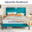 Lit plateforme tapissier en velours avec tête de lit capitonnée verticale ajustable-333766814-333766801