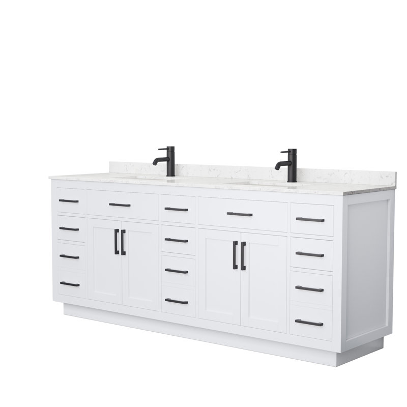Beckett TK 84'' W Double Vanity, Matte Black, Carrara Cultured Marble, White