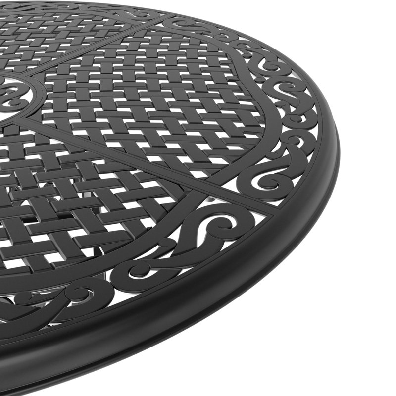 Table de salle à manger 48 "en fonte d'aluminium - Noir, rouille, trou pour parasol, espace pour 6 personnes 48 pouces, empilable, trou 6 pour l'extérieur