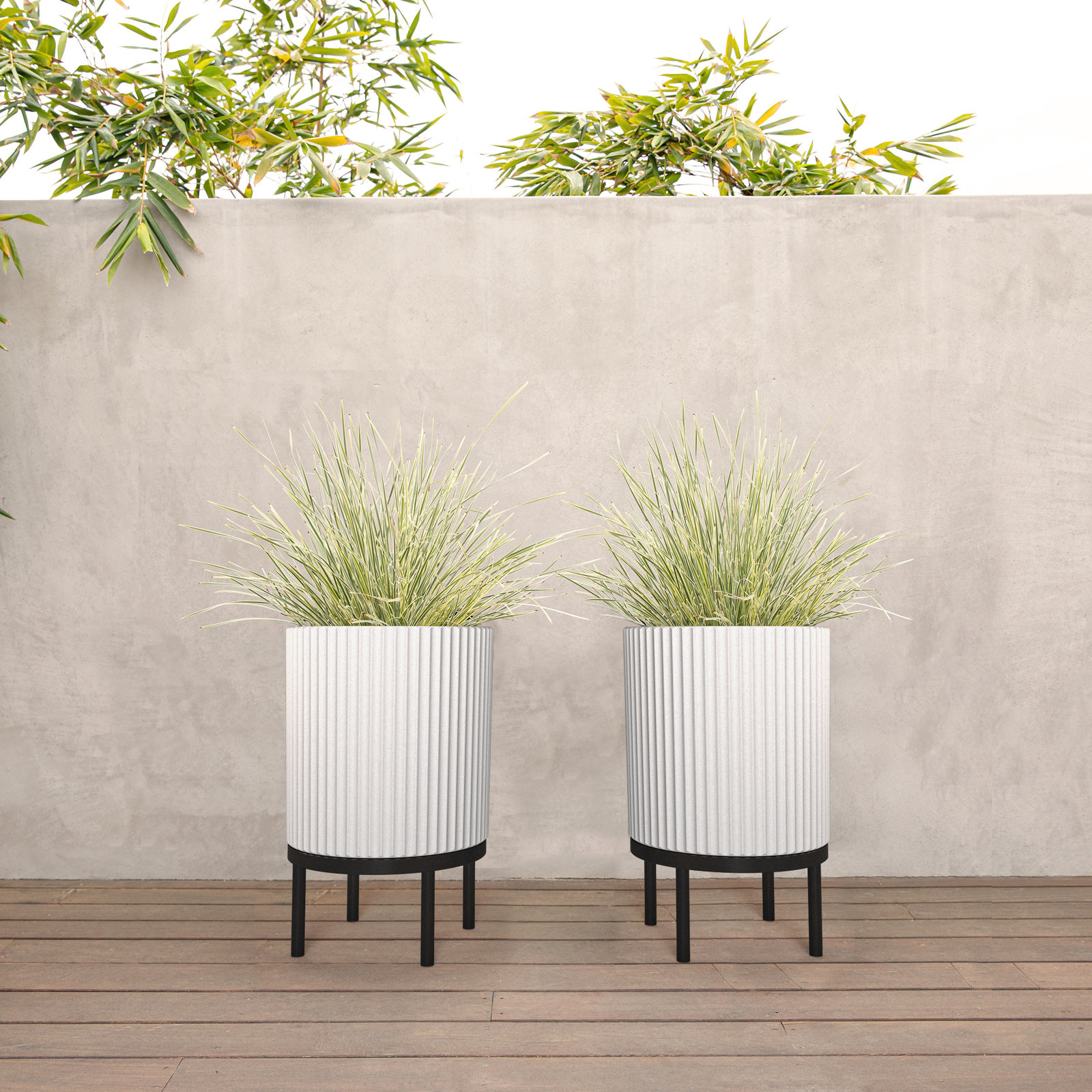 Demi Pot Planter, 2, White/Black, 22" H x 14.75" W x 14.75" D