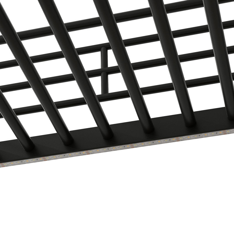Lit mezzanine double en métal noir avec bureau, escalier de rangement, petite armoire et 7 couleurs à DEL, espace élégant de taille compacte, livré avec
