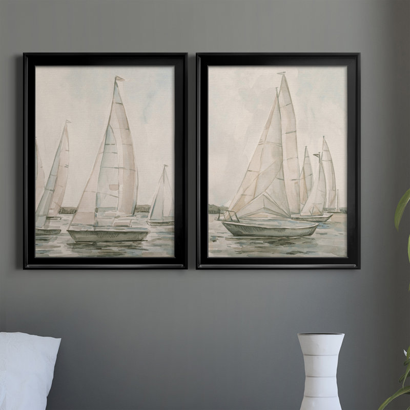 «Sail Scribble I», reproduction encadrée de qualité supérieure, prête à être accrochée, H 42,5 po x l 61 po x P 1 po