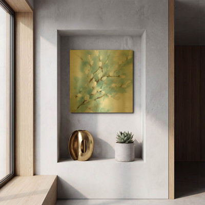 'Pussy Willows Square' By Katrina Pete Gold Metal Wall Art, 12" x 12"