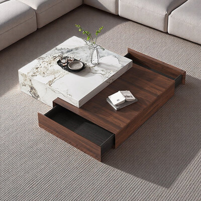 Table basse avec rangement en ardoise et bois Simplicity