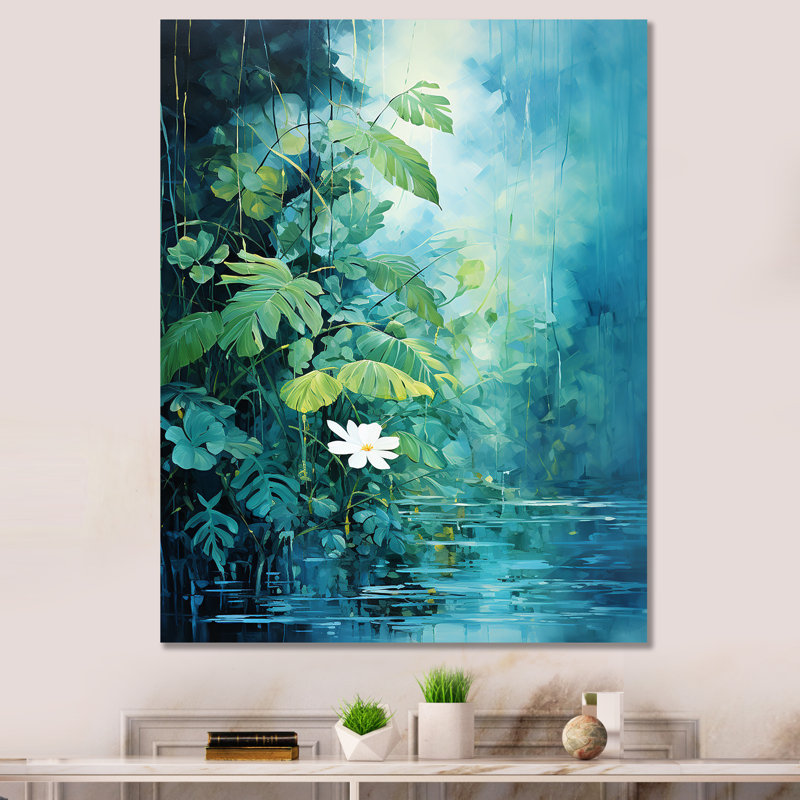«Blue Tropical Plants Mirage 4 - Jungle», art mural, Toile tendue, H 20 po x l 12 po x P 1 po