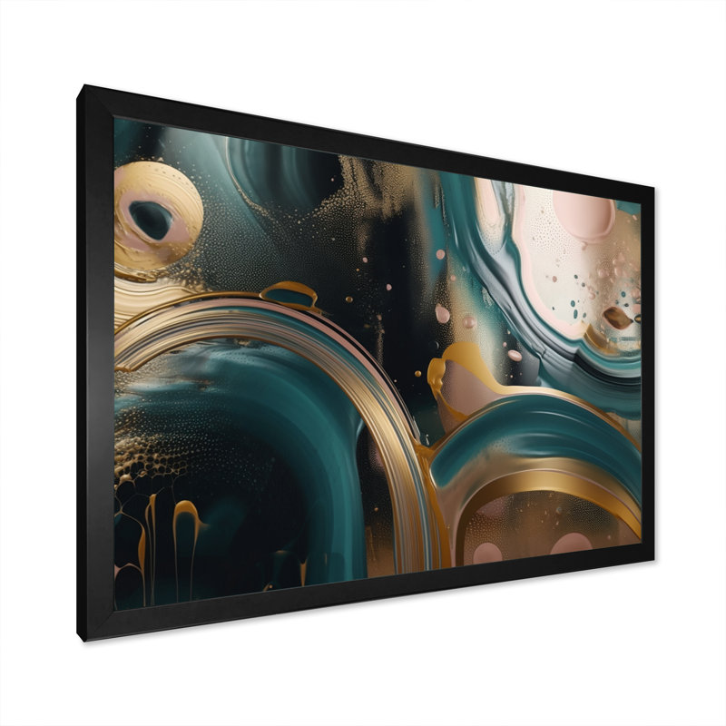 Or et vert marbré Euphoria IV - salon d'art mural en marbre abstrait, H 12 po x l 20 po x P 1 po