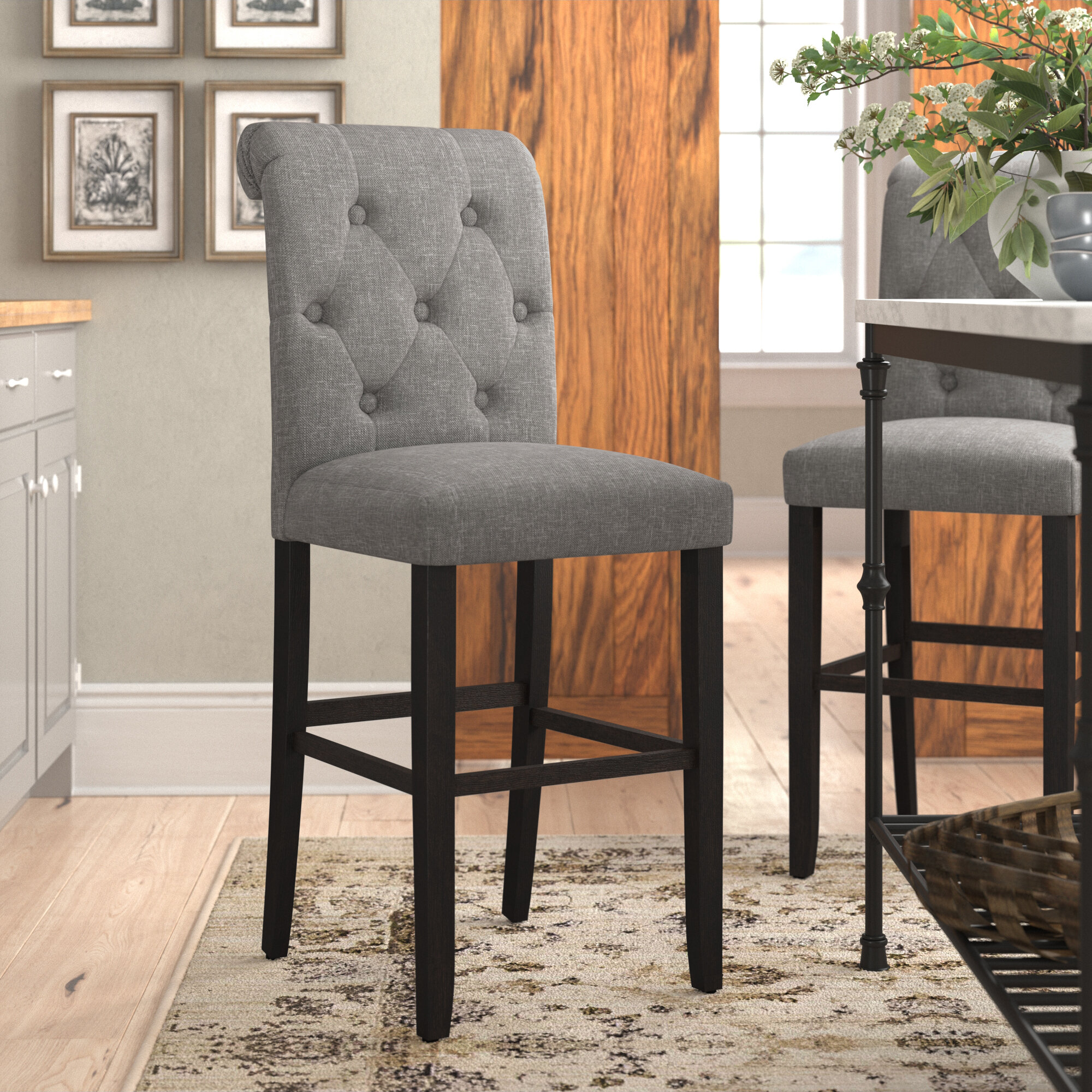 Lark Manor Millen Upholstered 29.7'' Counter Stool with Solid Wood ...