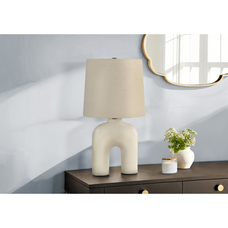 Lighting, H 25 po, lampe de table, résine crème, abat-jour beige, moderne