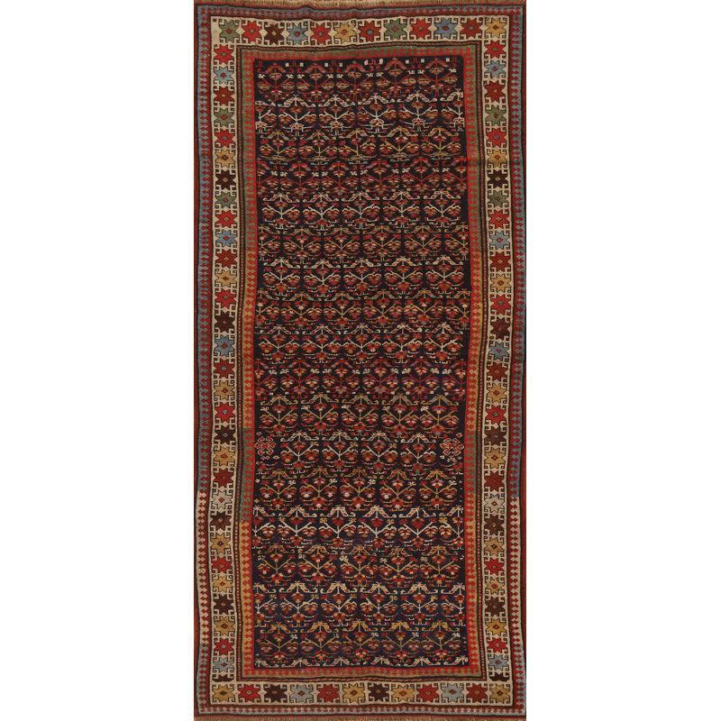 Tapis oriental pré-1900 à teinture végétale antique Kazak 4 x 9