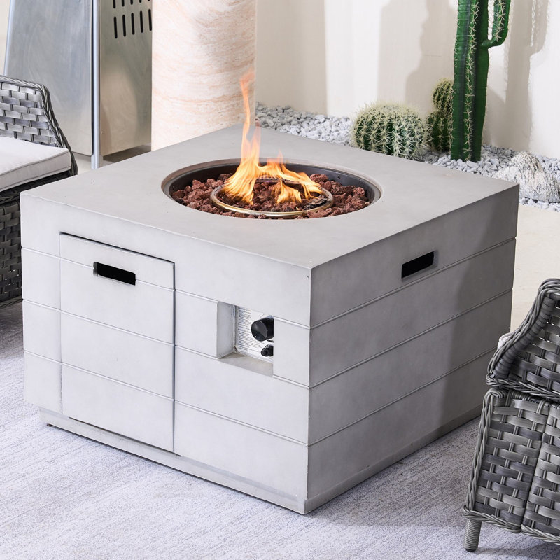 Rectangle Concrete Propane Smokeless Fire Pit Table with Hidden Fuel Tank