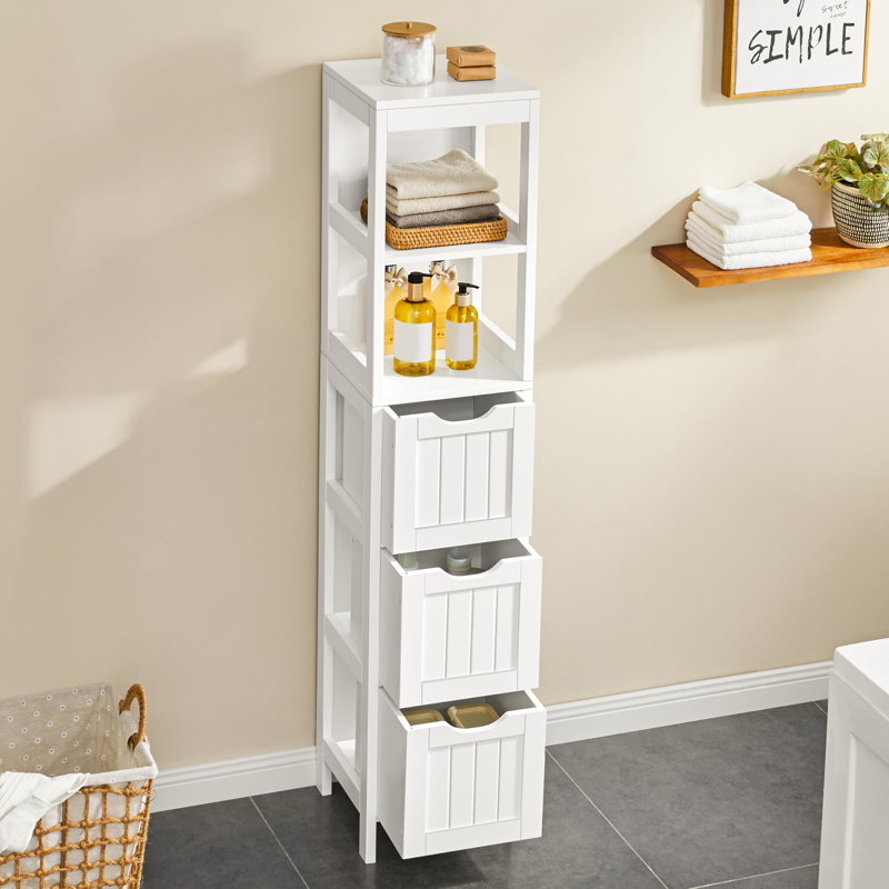 Modern Freestanding Bathroom Storage With 3 Drawers And 2 Open Shelves, White