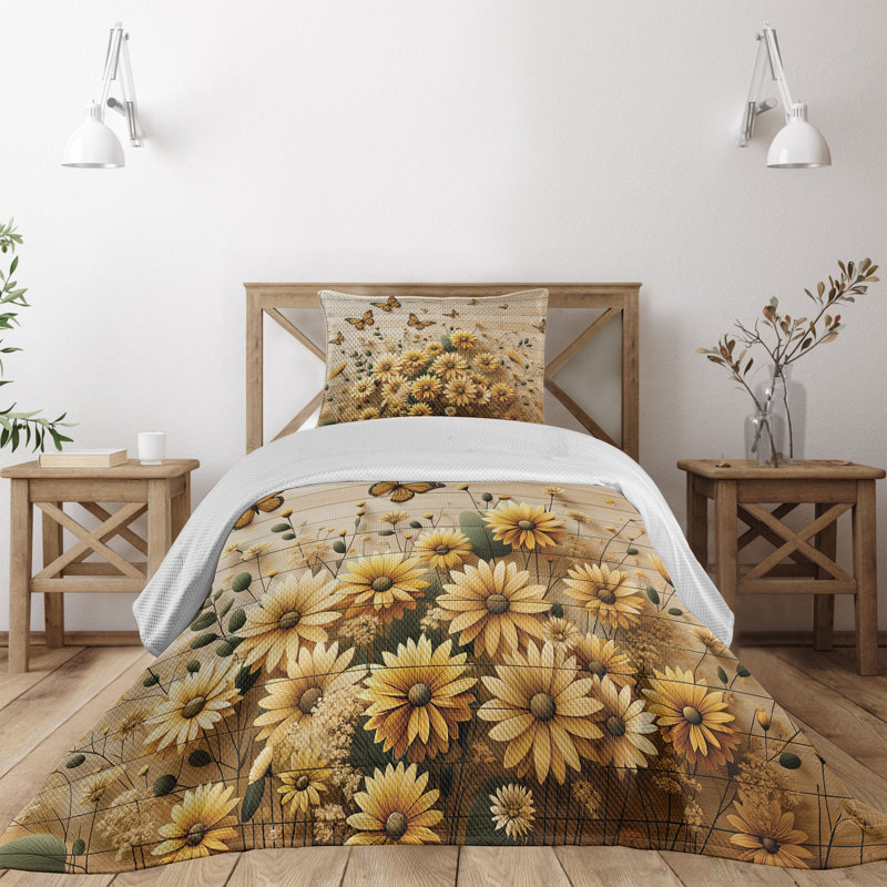 Polyester Floral Coverlet, Twin Coverlet + 1 Standard Shams