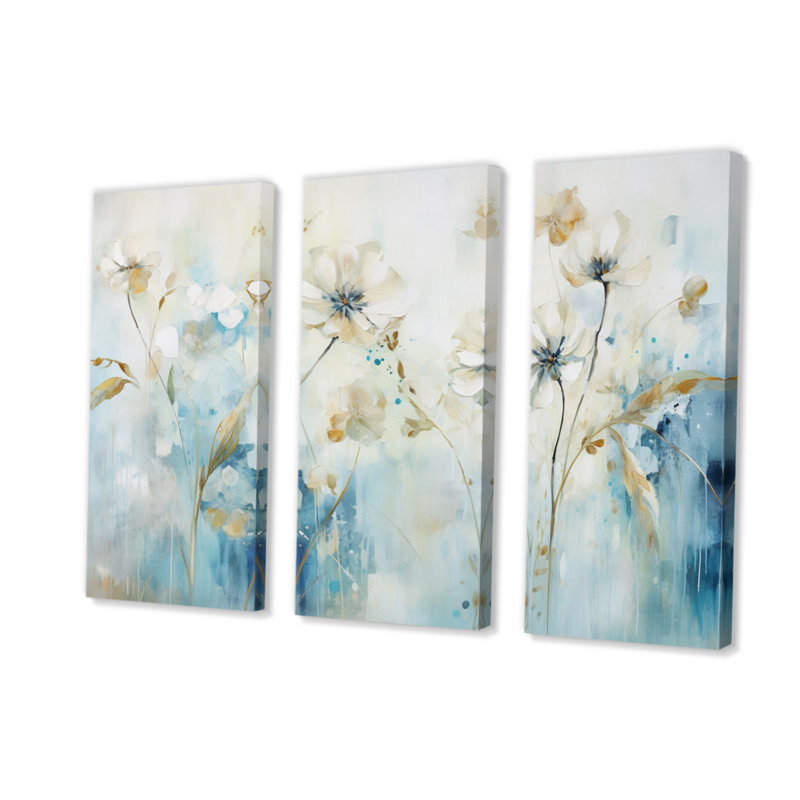 «Blue Botanical Garden I», impression sur toile tendue 3 pièces, H 28 po x l 36 po x P 1 po