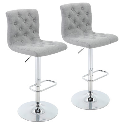 Brage Living Tufted Fabric Bar Stool Set Of 2, Adjustable Swivel Counter Height Barstool With Back, Upholstered Armless Airlift Bar Chair For Kitchen Dining Cafe