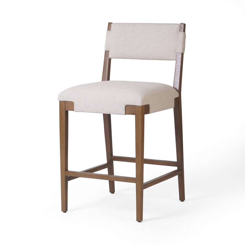 Tamari Stool-Sonoma Chestnut-Bar, Brown, Bar Stool (31.26" Seat Height), Cream Linen Blend