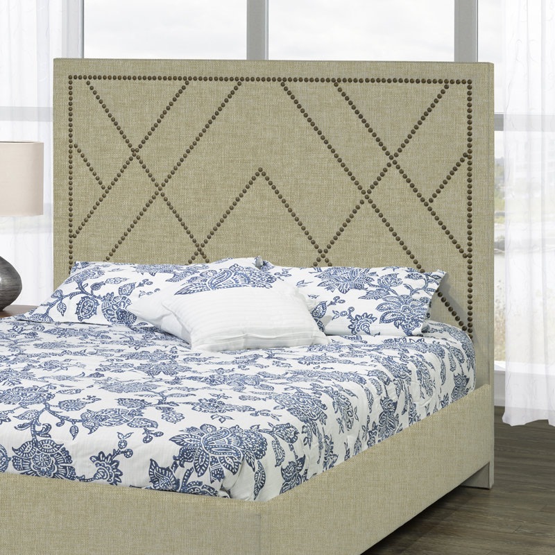 Tête de lit tapissier à panneau Straus, Lin - Beige, Grand