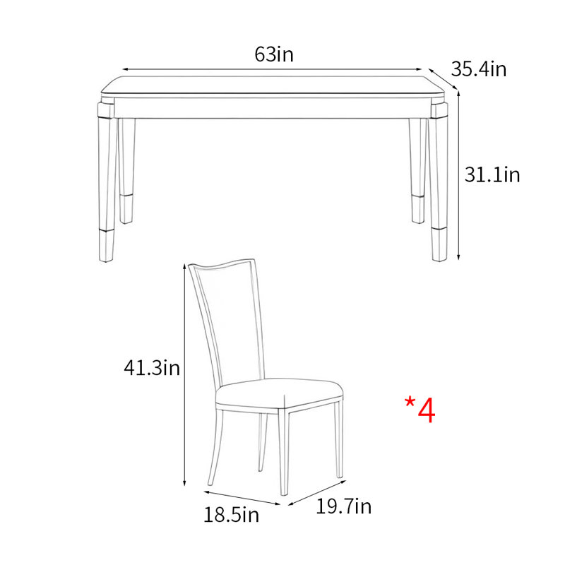 French style modern rectangular dining table sets, 31.1" H x 63" L x 35.4" W