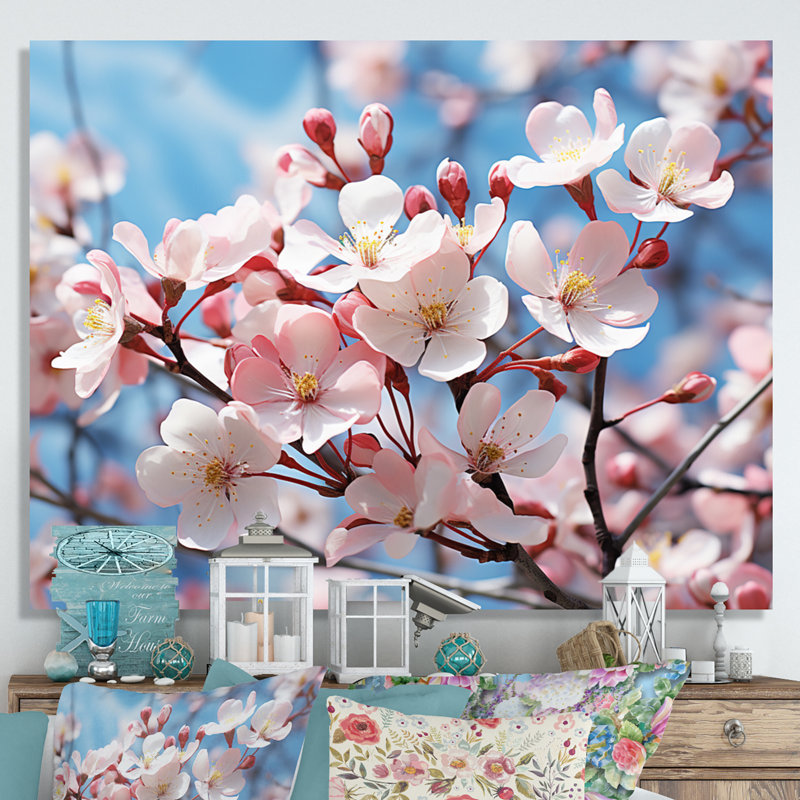 Champ de photo rose et bleu cornouiller II - impression, H 30 po x l 40 po x P 1,5 po, Toile tendue