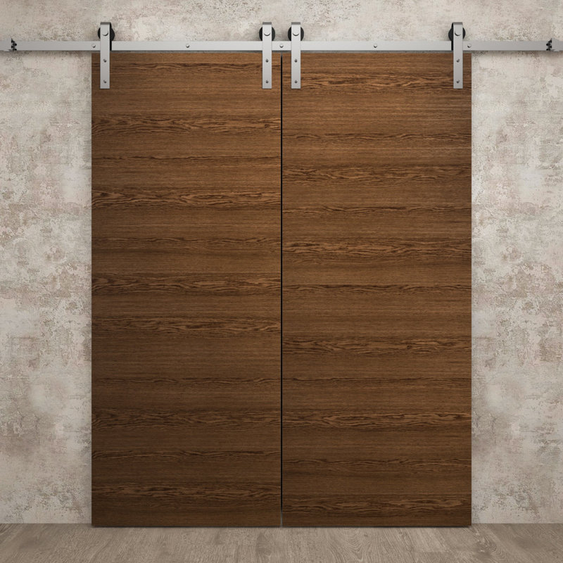 Porte de grange double moderne | Ego 5000 | Ensemble de rail argenté | Portes intérieures solides, Chêne cognac
