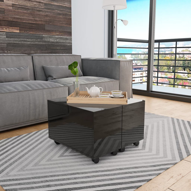 Brigetta Solid Coffee Table with Storage, Black