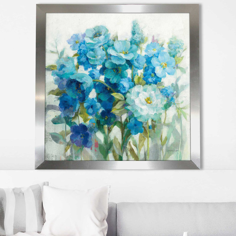 Summer Blues - Peinture, H 37,5 po x l 37,5 po x P 1 po, Encadrement argenté