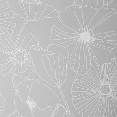 Fresco Linear Floral Grey Wallpaper