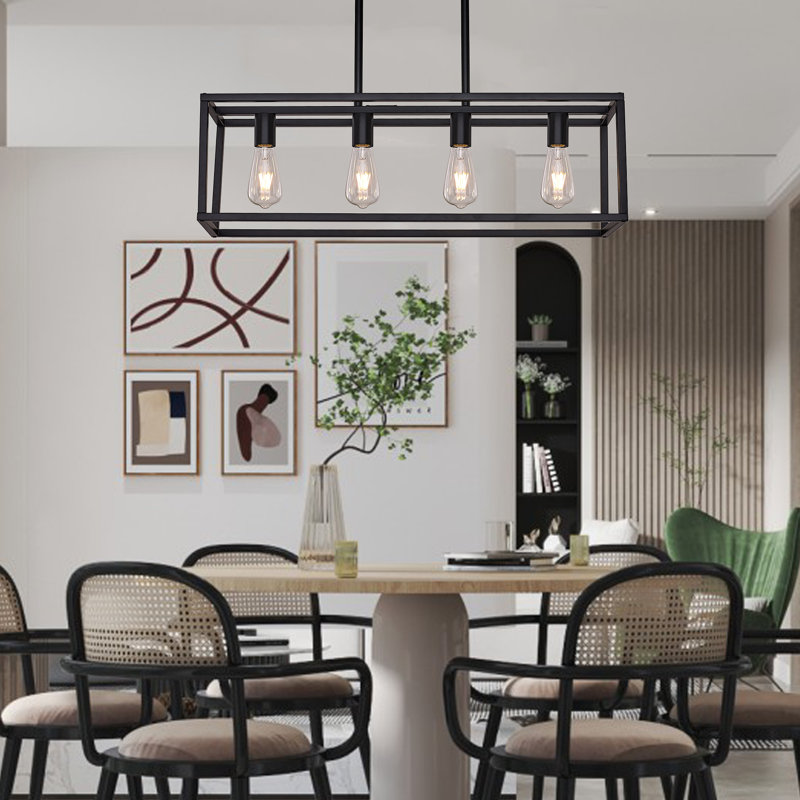 Bigyan 4 Light Kitchen Island Linear Pendant Lights, Black