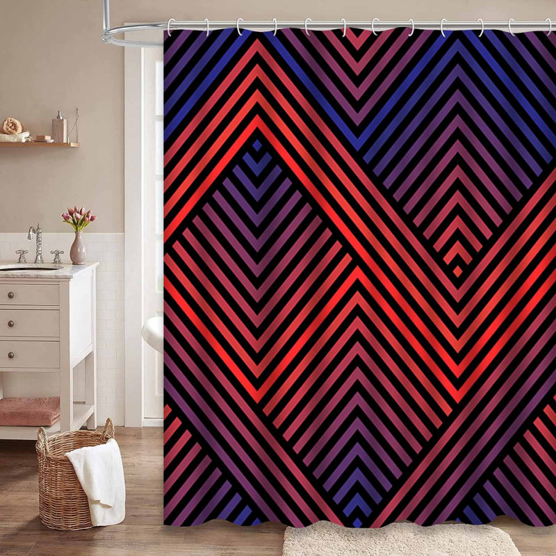 Rideau de douche à motif géométrique avec 12 crochets, L 72 po x l 84 po