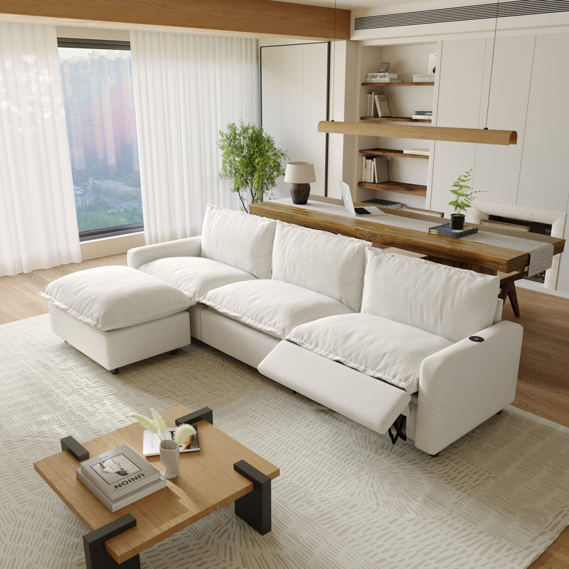 Moncada 4-Piece Modular Linen L-Shaped Power Reclining Sectional With Zero-Gravity And Heated Seats, Beige Linen
