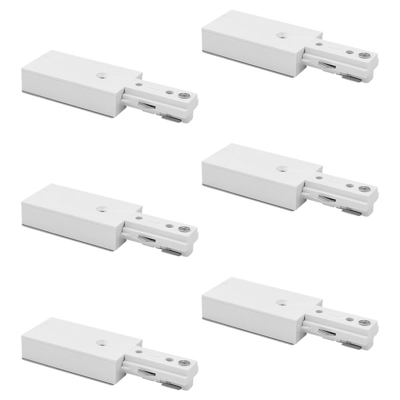 Connecteur d'extrémité de puissance à rail H Luxrite, accessoire d'éclairage à 3 fils H-Track à circuit unique, alimentation électrique en direct 120 V pour système de rail de type H, paquet de 6 blanc