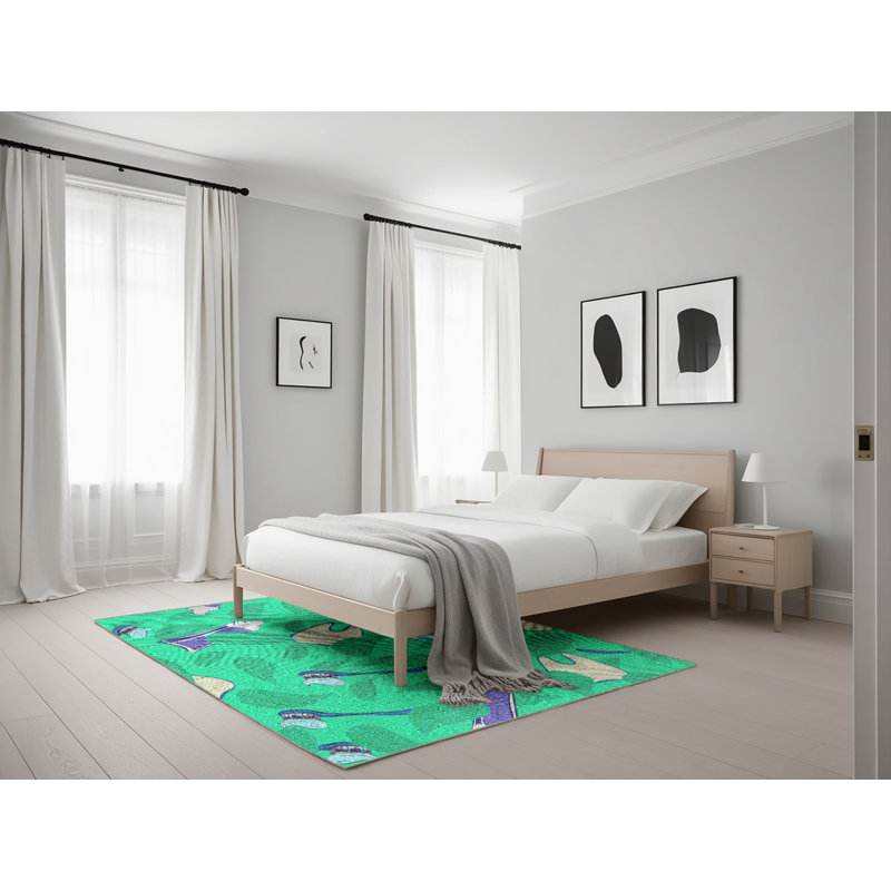 Tapis vert / mauve Power Loom, Rectangle 5 pi x 7 pi