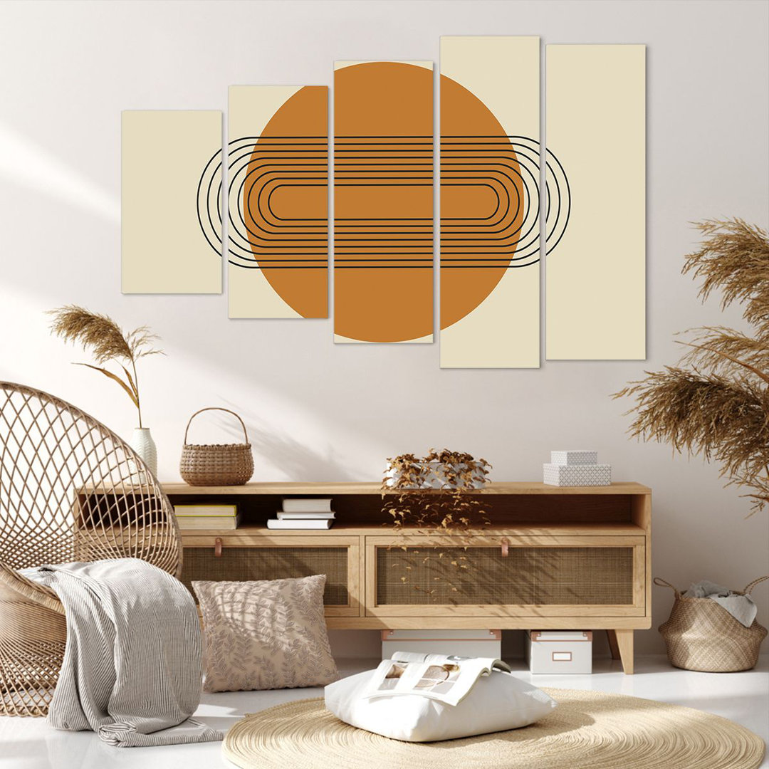 5-tlg. Leinwandbilder-Set Piece Geometric Orange