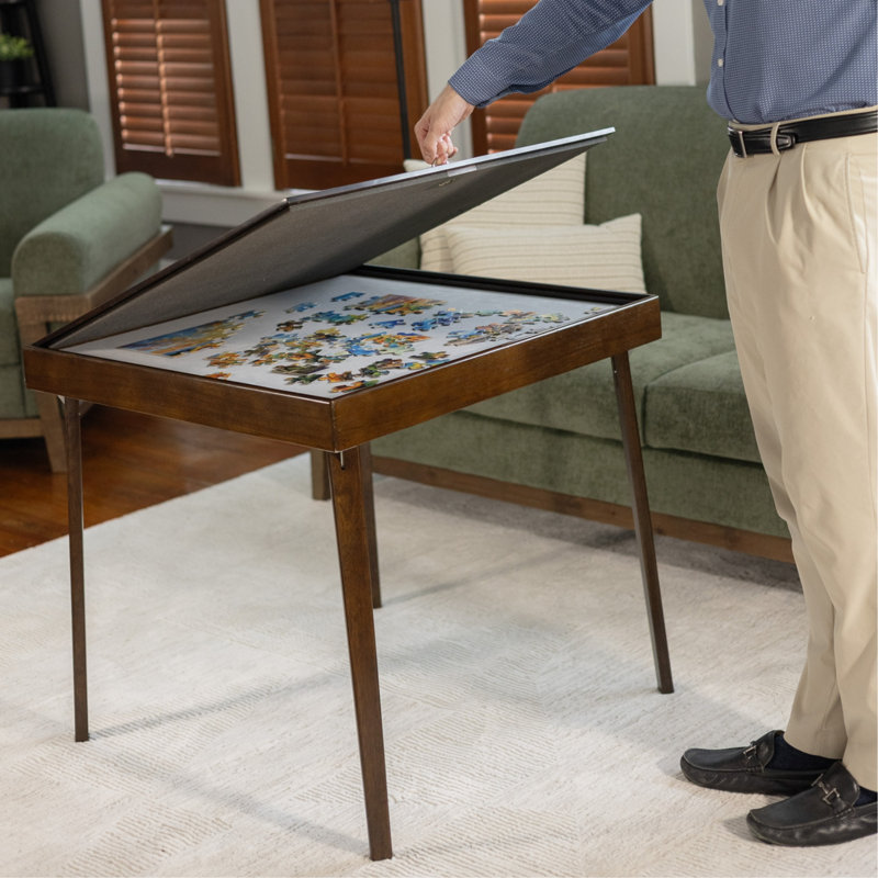 Table de puzzle pliante Stakmore, bois espresso, tissu intérieur en feutre, rangement supérieur amovible, conception peu encombrante