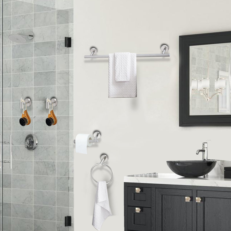 Ensemble de quincaillerie de salle de bain 5 pièces 24 po avec quincaillerie de fixation, Nickel brossé