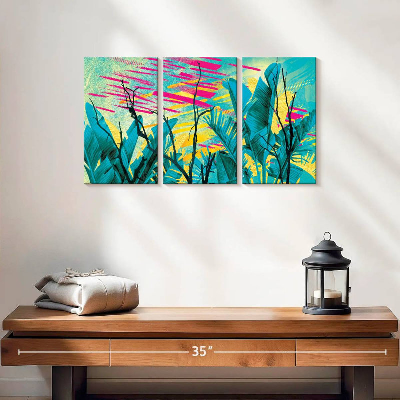 Ensemble de 3 pièces sur toile Teal Jungle Landscape Foliage, H 12 po x l 26 po x P 1 po