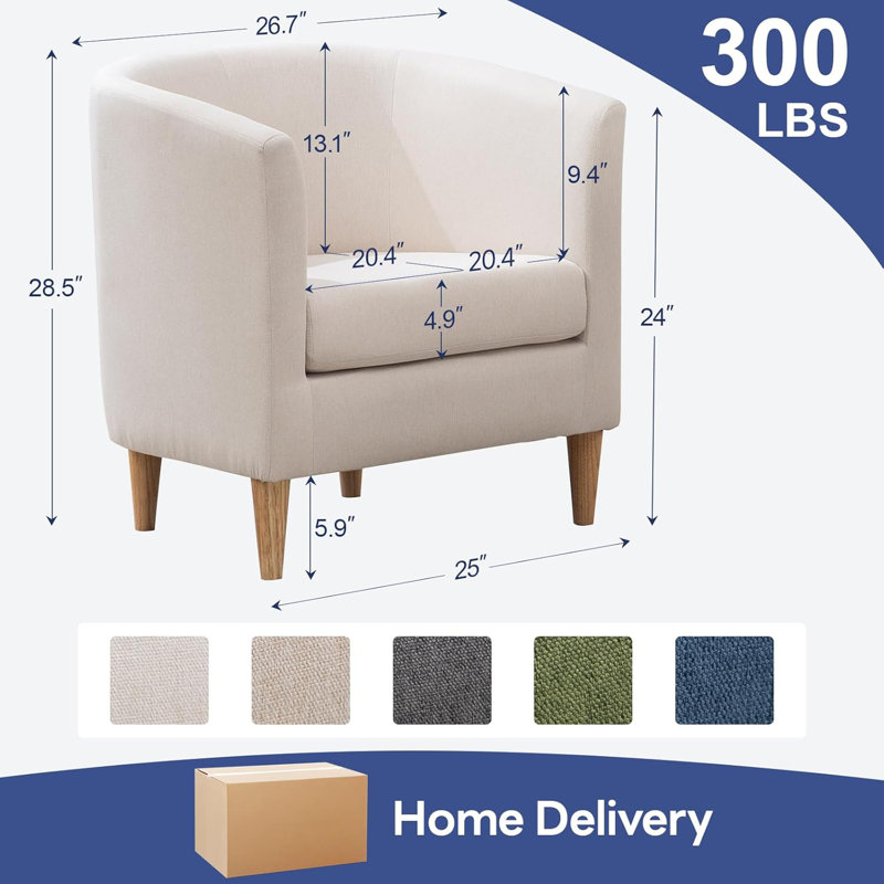 Cottle Barrel Accent Chair with Wood Leg, Modern Comfy Living Room Chairs with Armrest Small Reading Chair with Cozy Soft Padded for Bedroom Reception Room Cafe