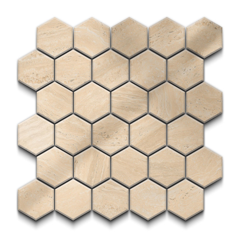 Colosseum Polished Hexagon Mosaic Wall & Floor Travertine Look Tile (.80 Sq. Ft. /Sheet), Beige
