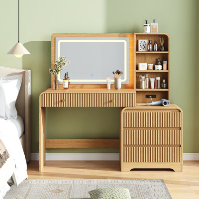 Coiffeuse avec miroir lumineux DEL, coiffeuse avec prise électrique