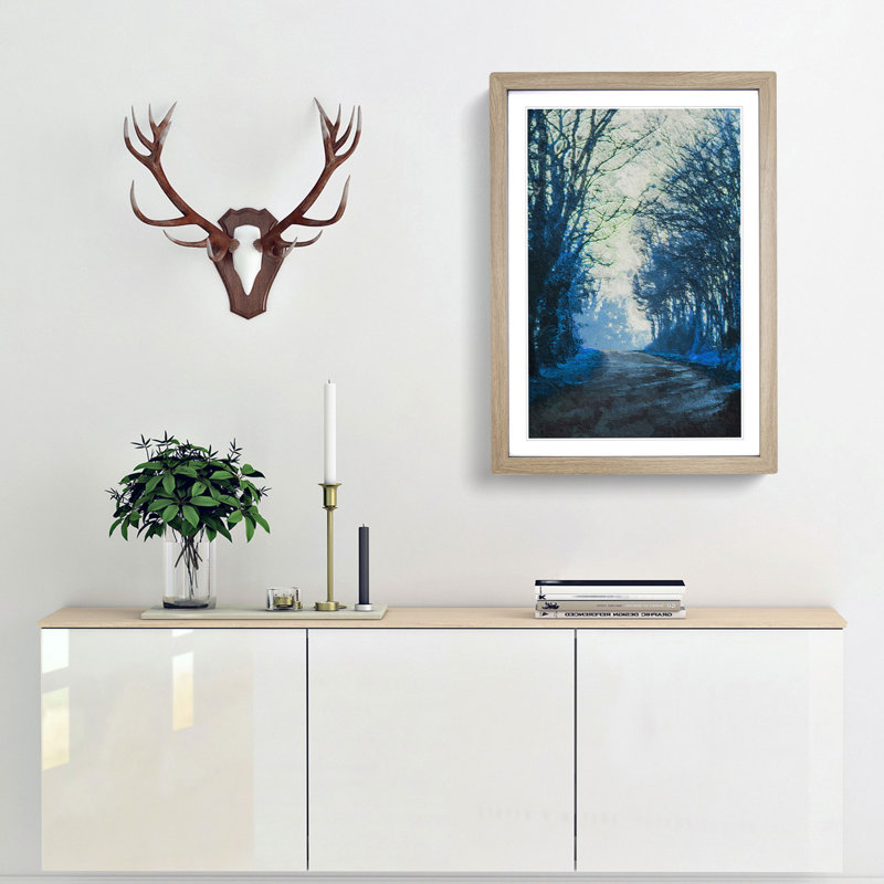 Road Through the Woods in Abstract - Picture Frame Painting Print, 65cm H x 48cm W x 2cm D, Oak Framed