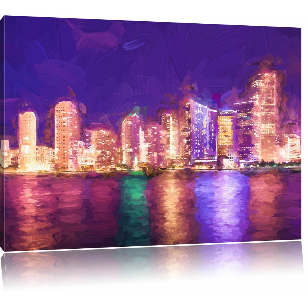 Leinwandbild "Nacht-Szene der Skyline von Miami Florida", Grafikdruck