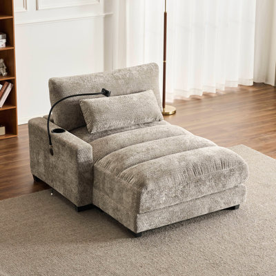 45.27" One-Arm Chaise Lounge Upholstered Lounge Chair With Cell Phone Holder And Cup Holder by Latitude Run